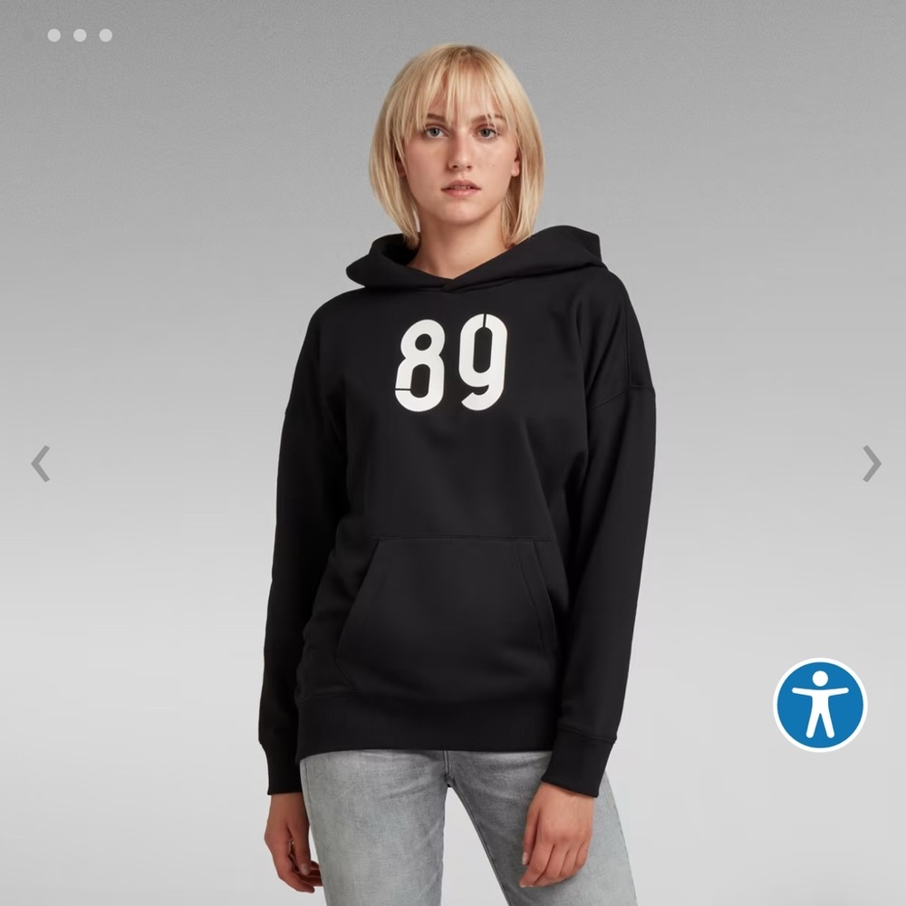 G-Star Raw Hoodie Women's Medium Black Graphic Back Snaps Oversized